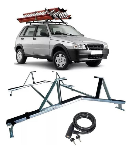 Rack Teto Escada Mobi Kwid Onix Gol Corsa Uno + 1 Trava Seg