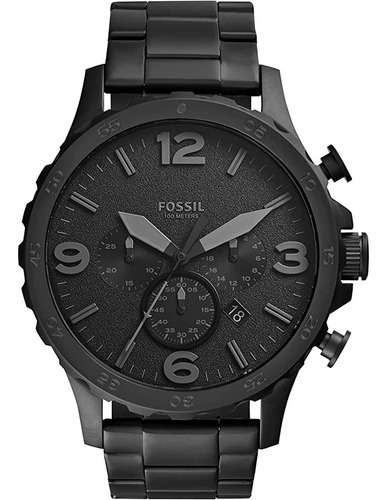 Relógio De Pulso Fossil Nate Com Corpo Preto,  Analógico, Para Masculino, Fundo  Preto, Com Correia De Aço Inoxidável Cor Preto, Agulhas Cor Cinza E Preto, Subdials De Cor Preto, Subesferas Cor Preto,