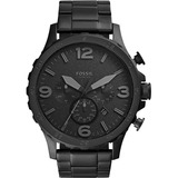 Relógio De Pulso Fossil Nate Com Corpo Preto,  Analógico, Para Masculino, Fundo  Preto, Com Correia De Aço Inoxidável Cor Preto, Agulhas Cor Cinza E Preto, Subdials De Cor Preto, Subesferas Cor Preto,