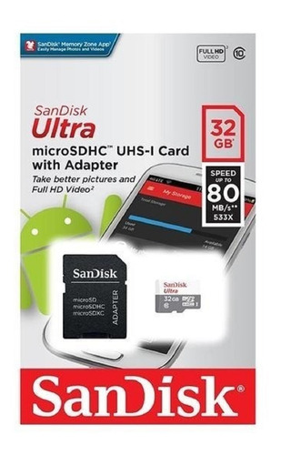 Micro Sd Ultra 32gb Classe10 80mbs Sandisk Original Lacrado