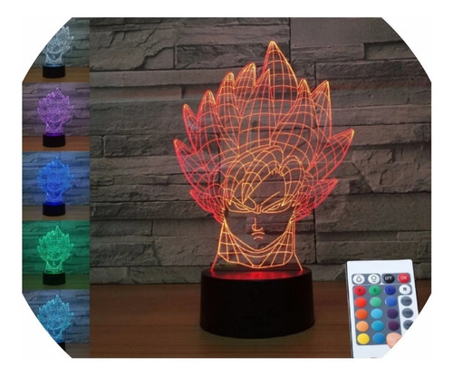 Goku Lámpara Led Multicolor Personalizada + Control. Regalos