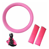 Cubre Volante Rosa Silicona +c/ Cinturones+ C/ Palanca Mujer