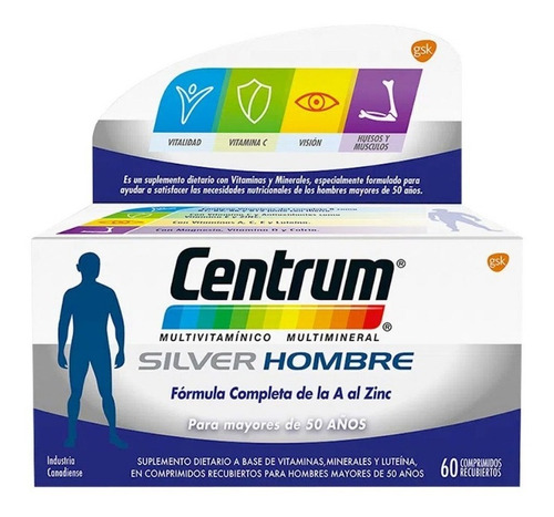 Centrum Silver Hombre +50 Años Vitaminas Minerales 60 Comp