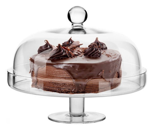 Plato De Torta Con Pie Y Campana De Cristal Krosno 28cm