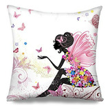 Funda Almohada Hermosa Hada Flor Mariposas - 18x18