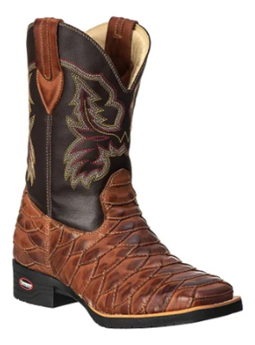 Bota Texana Country Masculina Escamada Bico Quadrado Couro