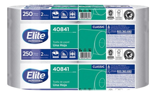 Toalla De Papel Rollo Marca Elite 2x250 Mt Cod 40841