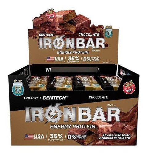Suplemento En Barra Gentech  Iron Bar Proteína Sabor Chocolate En Caja Pack X 20 U