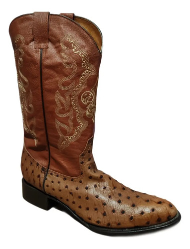 Bota Avestruz Ovalada Hombre Vaquera Piel Vaqueta Cuero Fino