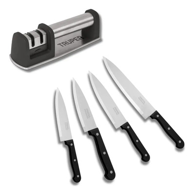 Afilador De Cuchillos + 4 Cuchillos 5 ,6 ,7 ,8 In Truper Color Gris Oscuro | Envío gratis