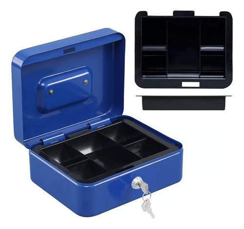 Caja Dinero Fuerte Seguridad,cash Box Metálica Mediana Azul