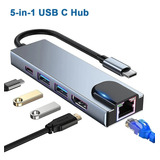 Hub Adaptador Usb-c 5 En 1 Ethernet, Hdmi, 2 X Usb3.0, Usb-c