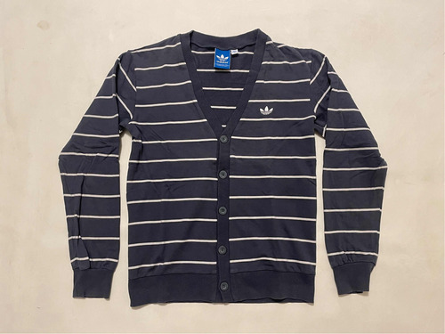 Buzo Cardigan adidas Talle S Línea Retro Rayado Gris Oscuro