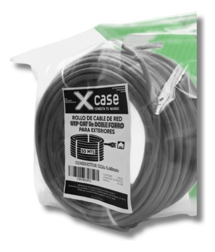 Cable Utp 50mts Xcase Cat 5e Doble Forro Uso Exterior Gris