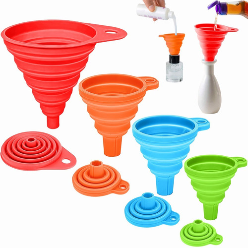 Embudo De Cocina, 4 Piezas Embudo Plegables De Silicona