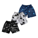 Kit 3 Shorts Tactel Infantil Moda Praia Dia A Dia Piscina