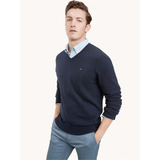 Sweater Básico Signature V-neck Hombre Tommy Hilfiger Azul