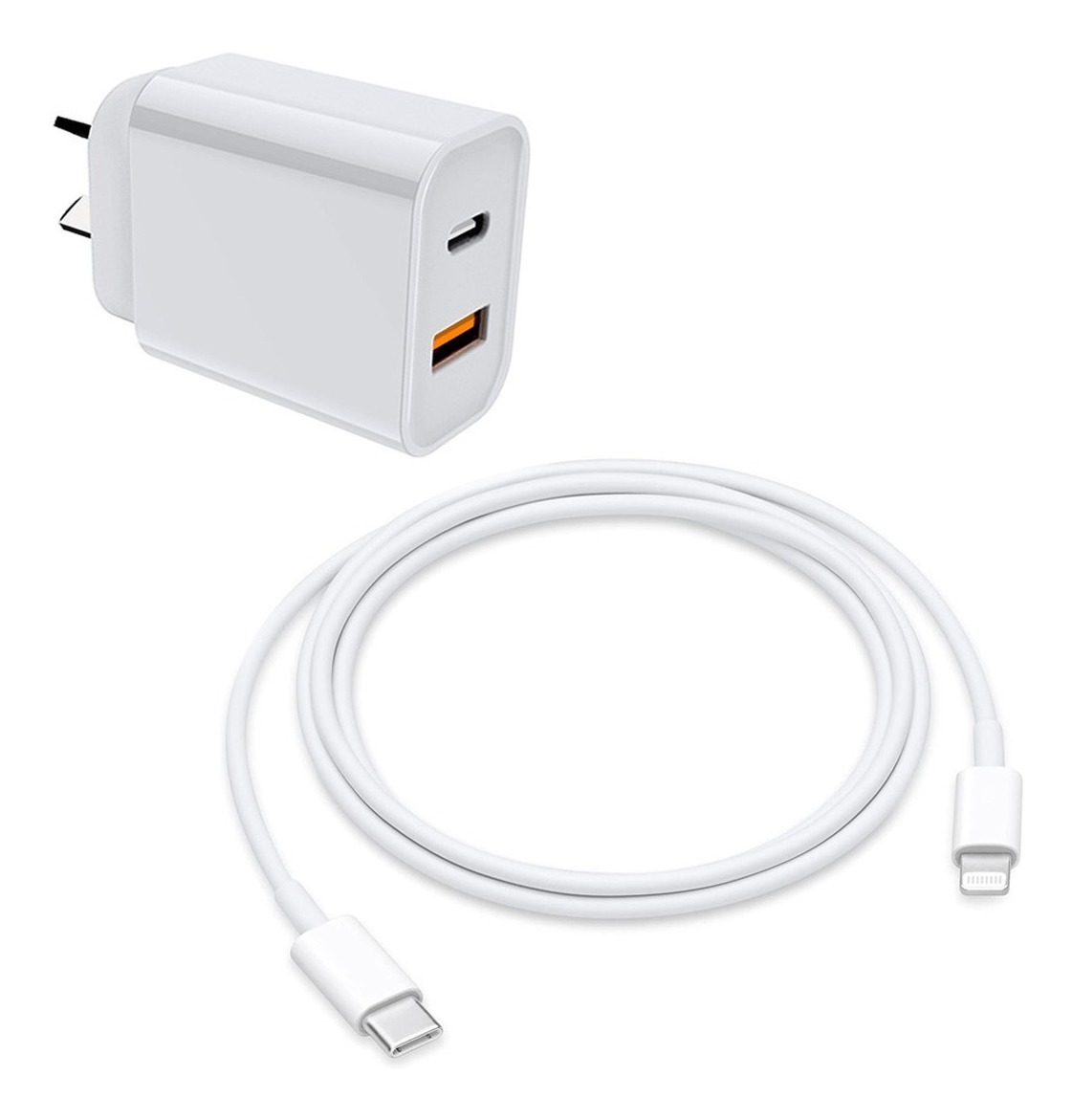 COMBO ENCHUFE DUAL + CABLE TIPO C A LIGHTNING PARA IPHONE 1M FOXCONN