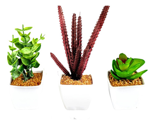 3 Suculentas Artificiais Mini Vasinhos Vasos Plantinhas Kit