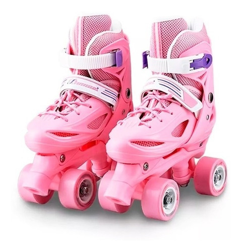 Patines 4 Rueda Ajustable Para Niña Rosados