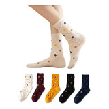 Calcetines Moda Cómodos Retro Calidad Para Mujer 5 Pares