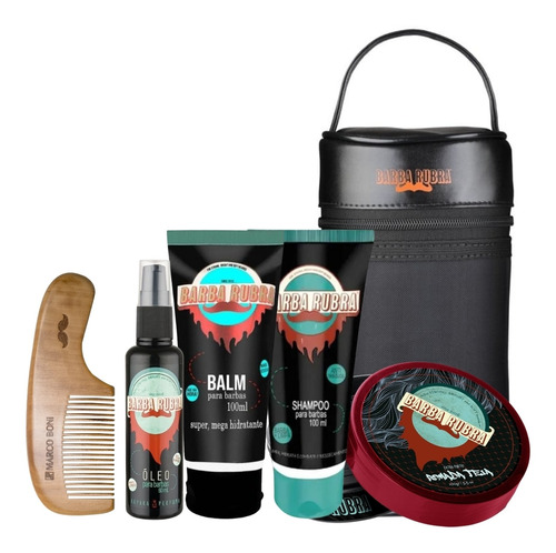 Kit De Barba C/ Necessaire Óleo, Shampoo, Balm, Teia E Pente