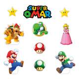 Figuras Mario Bros Base Rígida Kit 9 Pzas Coroplast + Nombre