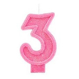 Vela Aniversário Glitter Basic Rosa Número 3 - 01 Unid