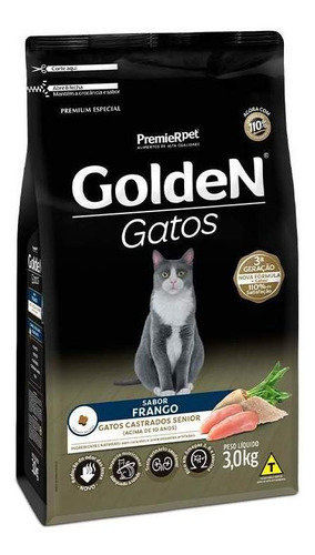 Ração Golden Para Gatos Sênior Castrados Sabor Frango 3kg