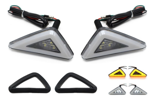 Par Direccional Led Moto Bicolor Amarillo Blanco Triangular