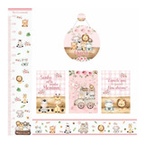 Kit Decorativo Safari Menina Quadros Faixa Régua Bebê