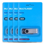 Kit 4 Pendrive Multilaser Twist 8gb 2.0 Preto -pd587 Atacado