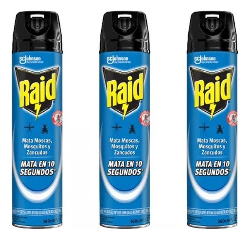 Pack 3 Raid Mata Moscas Mosquitos 360cc Insecticida Ambiente