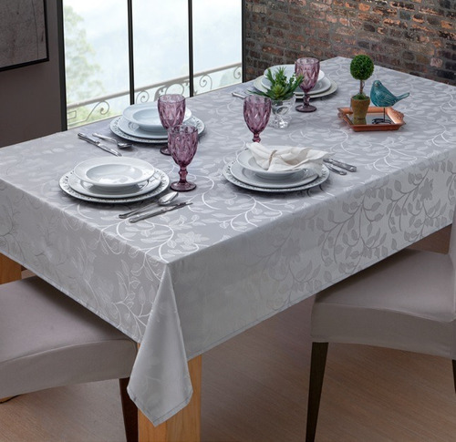 Toalha De Mesa 8 Lugares Jacquard Sempre Limpa Floral