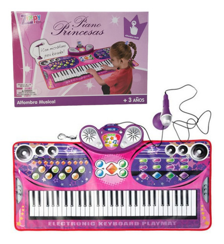 Piano Teclado Alfombra Musical Micrófono Infantil Color Rosa