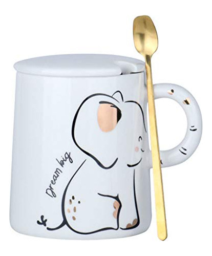 Taza De Caf Con Tapa Y Cuchara, Diseo Animal - Elefante