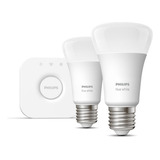 Kit Philips Hue Bridge + 2 Ampolletas 9w A60 E27 Luz Calida