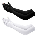 2 Pares Blanco+negro De Guantes De Sol Largos Uv Para Mujer