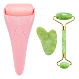 Juego De Rodillo De Jade Natural Y Gua Sha Para Cara Y Ojos,