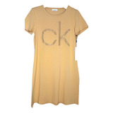 Vestido Amarillo Corte A Calvin Klein Con Pedrería Talla M