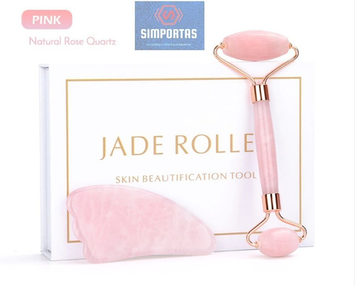 Rodillo Facial Jade Cuarzo Rosa Masajeador Estuche Deluxe