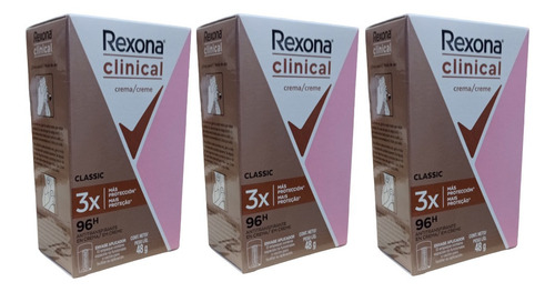 Pack X 3 Rexona Clinica Desodorante En Crema Classic 48g C/u