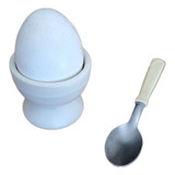 Set 2 Porta Huevos Poche Hervido Cerámica Blanco Cocina 