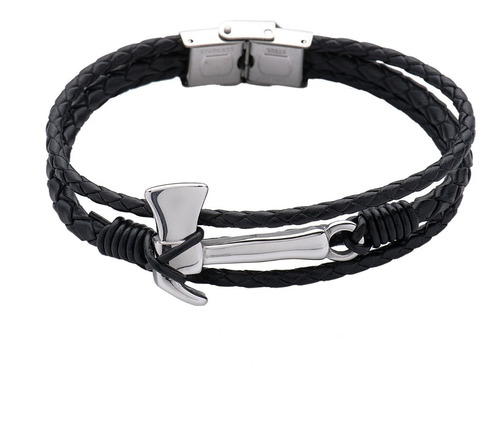 Pulseras Hombre, Brazaletes Cuero Y Acero Inoxidable Luckman