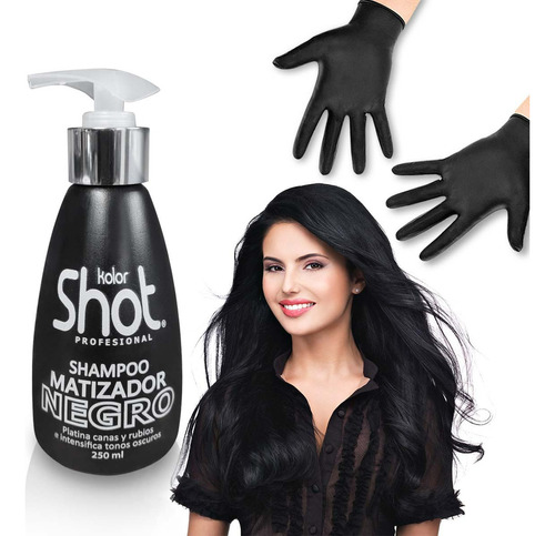  Shampoo Matizador Negro Para Cabello Gris Plata + Guantes