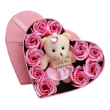 Caixa De Flor De Rosa De Sabão Com Boneca De Urso Rosa