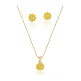 Conjunto Infantil Brinco E Colar Flor Em Ouro 18k