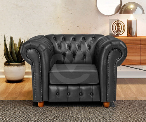 Poltrona Luiz Xv Clássica Chesterfield Courissimo Preto