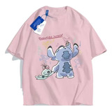 Playera De Manga Corta Con Patrón De Anime Stitch Espalda