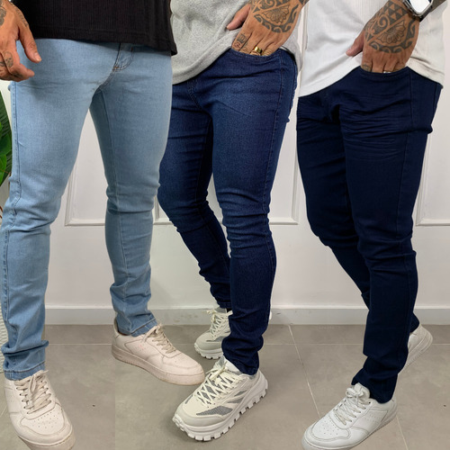 Kit 3 Calças Jeans Skinny Slim Tradicional Masculina C/nf